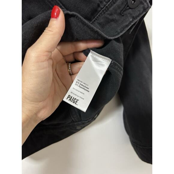 PAIGE RUFFLE HEIDI DENIM JACKET IN NIGHTINGALE BLACK Small Raw Edge Jean Womens - Picture 5 of 10